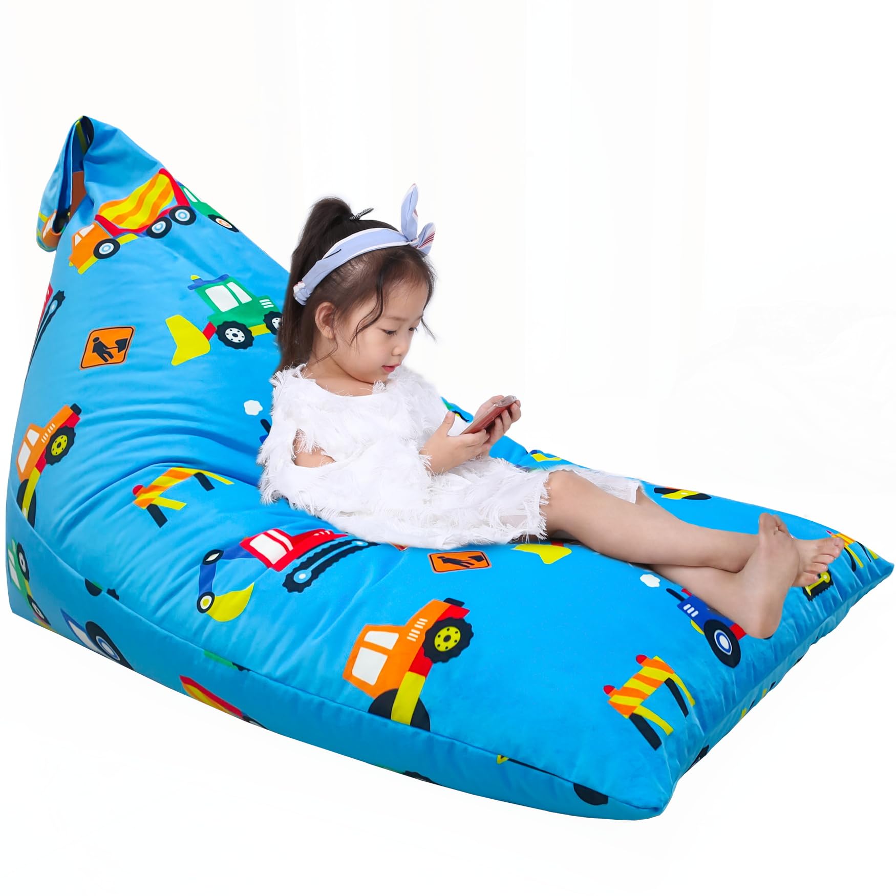 Jorbest Stuffed Animal Storage, Construction Stuffed Animal Bean Bag Storage, Soft Velvet Bean Bag Cover for Stuffed Animals, Be